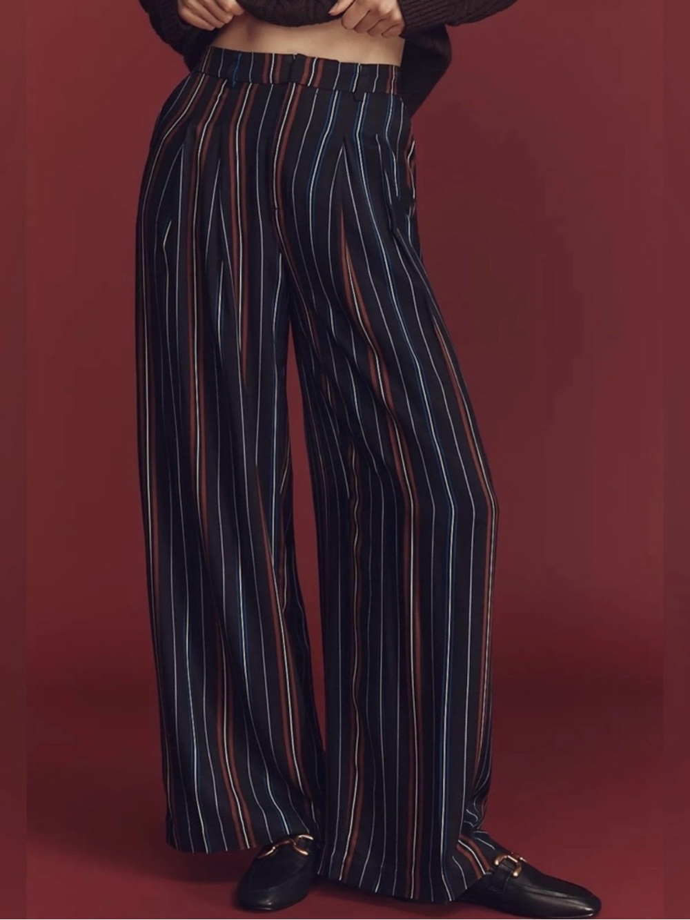 Anthropologie Maeve The Avery Striped Silky Pleated Trousers